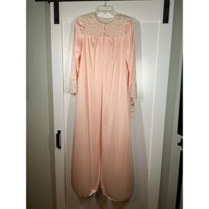 Vintage Shadow Line Broad Lace Peach Long Robe Small Semi Sheer Nylon New OS